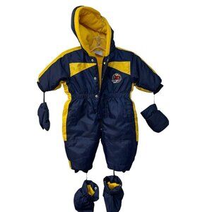 Vintage Mon Petit Infant Snowsuit Fleece Lining Bunting 12 M Mittens Booties